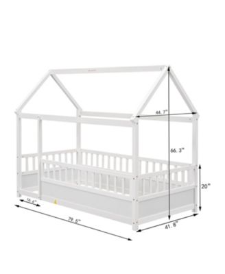 Twin Size Wood Floor Bed House Roof Frame Fence Guardrails  Pine Wood