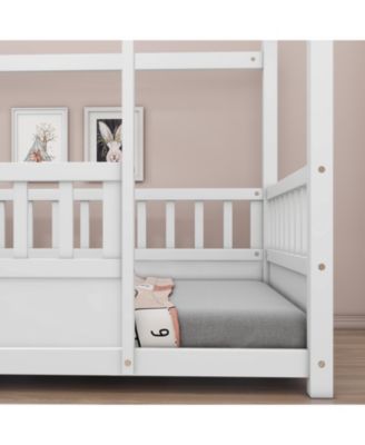 Twin Size Wood Floor Bed House Roof Frame Fence Guardrails  Pine Wood