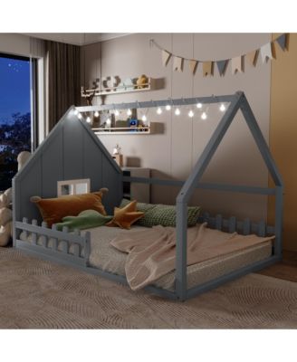 Full Size Wood House Bed Window Fence