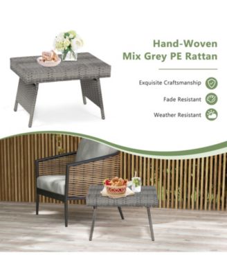 Folding PE Rattan Side Coffee Table Patio Garden Furniture