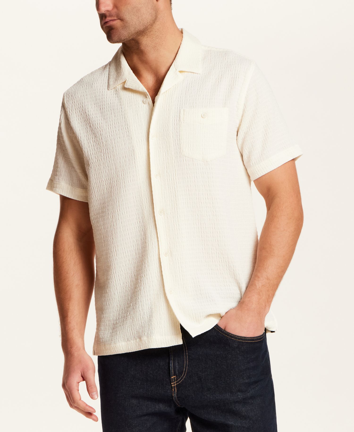Men's Crinkle Texture Camp Collar Shirt