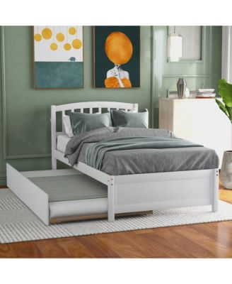 Twin Size Wood Platform Bed With Trundle Pine Wood No Box Spring