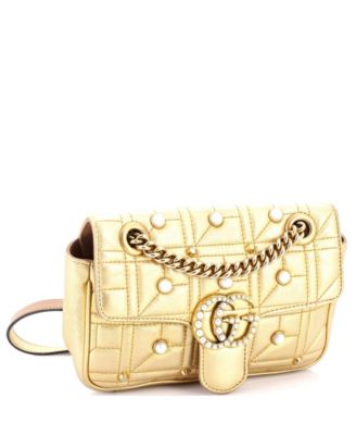 Mini Pearly GG Marmont Flap Bag Embellished Matelasse Leather