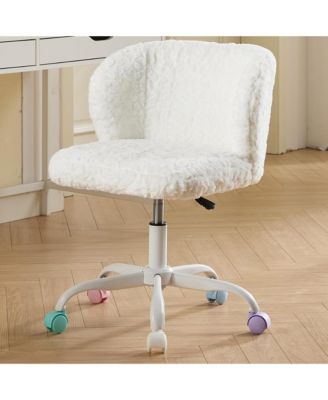 Faux Fur Office Chair - Adjustable Swivel Desk Chair, Fluffy Computer Chair with Colorful Wheels and Metal Base for Home Office