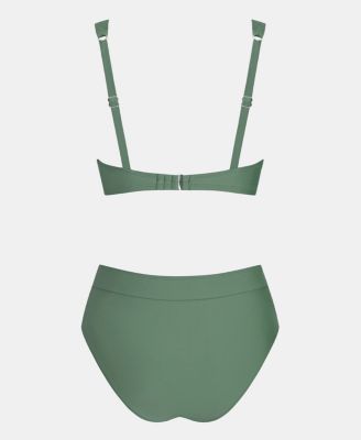 Women's V-Neck High-Waist Bikini Set with Wide Waistband