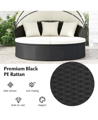 Patio Round Daybed Wicker Daybed w/ Retractable Canopy Separated Seating Sectional Sofa