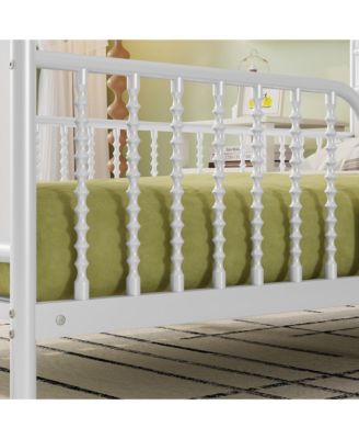 Metal Platform Bed With LED Light Velvet Upholstered Headboard Storage