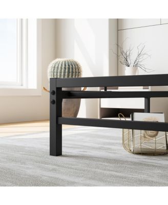 Platform Bed Rustic Wood Headboard Metal Slats Storage