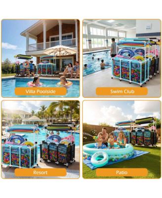 424 Gal Pool Float Storage Bin Blue Net Replacement 52"x33"x67" 2 Tiers Rolling Toys Cart