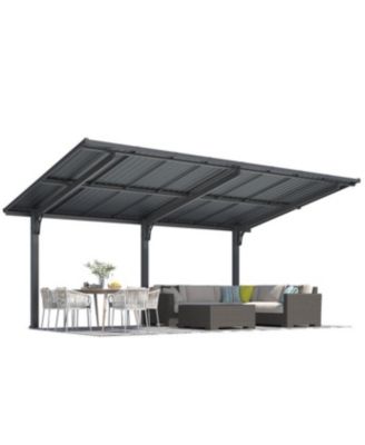 16'x10' Lean to Hardtop Metal Carport Gazebo, 10x16 Outdoor Freestanding Pergola Gazebo