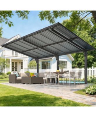 16'x10' Lean to Hardtop Metal Carport Gazebo, 10x16 Outdoor Freestanding Pergola Gazebo