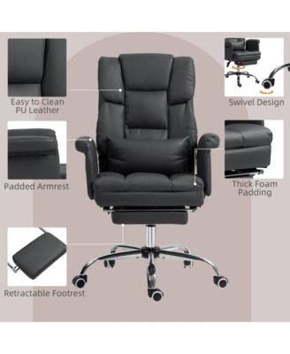 Executive Office Chair PU Leather Ergonomic Desk Chair Reclining Footrest Lumbar Support