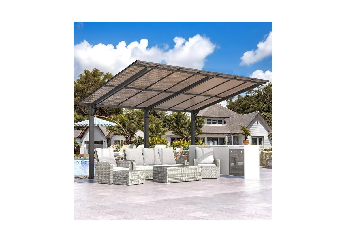 Aecojoy 14' x 10' Gazebo for Patio, Hard Top Lean to Gazebo Pergola Carport - Black