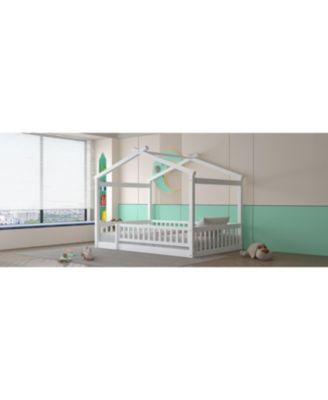 Full Size Wood House Bed Fence