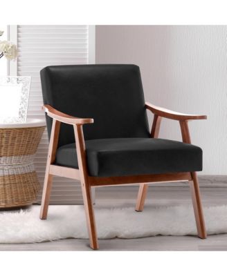 Modern PU Chair with Solid Wood Frame, Accent Chair Extra-Thick Backrest, Wingback Chair.
