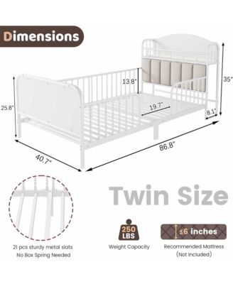 Twin Metal Platform Bed Frame with Light - Low Profile Bed with Upholstered and Storage Headboard for Boys and Girls