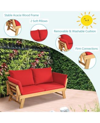 Adjustable Patio Sofa Daybed Acacia Wood Furniture w/ Cushions
