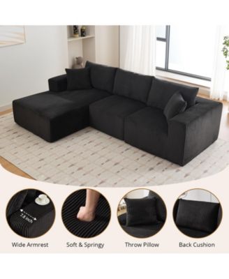 108" L-Shaped Modular Sectional Sofa, 3-Piece Corduroy Cloud Couch with Right Facing Chaise and Armrests, No Assembly
