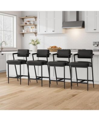 Bar Stools Set of 2 w/Backrest,27" Counter Height Bar Stool with Armrest and Footrest,Tall Bar Chairs Thick Cushion and Thickened Metal