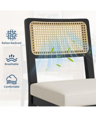 Rattan Dining Chairs Set of 2,French Country Upholstered Dining Chairs Wood Frame,Rattan Backrest,Armless Chair for Kitchen