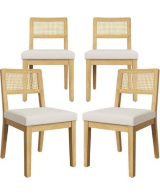 Rattan Dining Chairs Set of 4,French Country Upholstered Dining Chairs Wood Frame,Rattan Backrest,Armless Chair