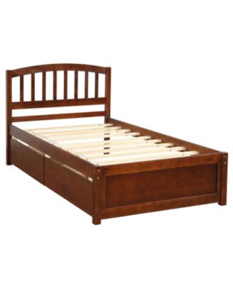 Twin Size  Wood Platform Storage Bed with Two Drawers Headboard and Reinforced Slats