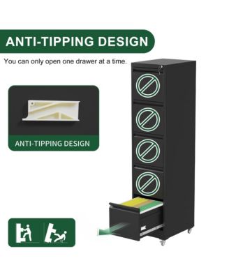 5 drawer metal locking file cabinet with wheels for home office, heavy duty storage for letter, legal, and A4 files.