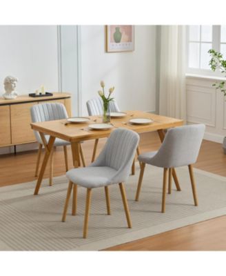 Dining Chairs Set of 4, Upholstered Fabric Chairs with Curved Back & Oak Legs