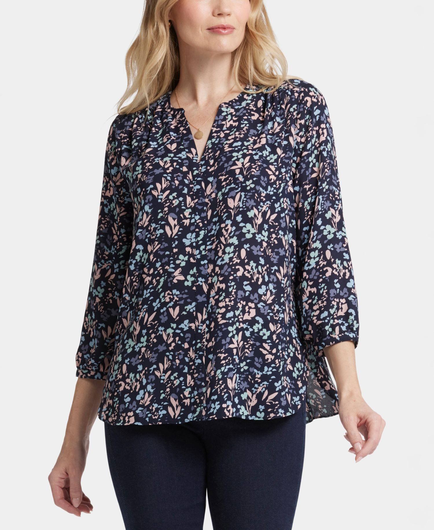 Women's Pintuck Split Neck Top