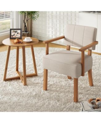 Set of 2 Mid Century Modern Accent Chairs, Linen Fabric Armchairs with Vertical Tufted Back, Upholstered Reading Lounge Chair