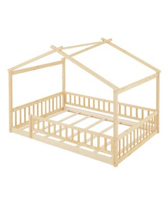Full Size Wood House Bed Fence