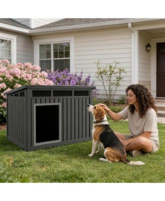 259 inclined top air pole kennel gray and black Spacious All Season Dog Cage with Elevated Base and Weatherproof Construction