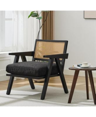 Mid Century Accent Chairs Set of 2, Linen Upholstered Wood Frame Armchairs