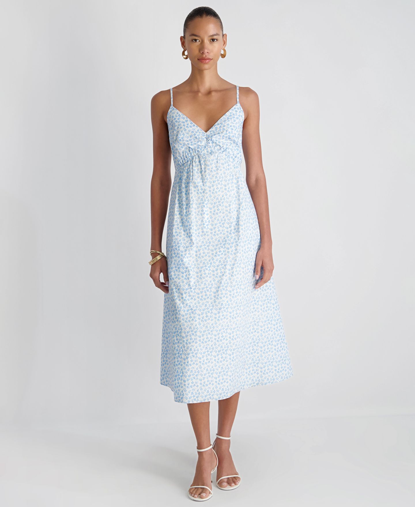 Женское платье French Connection Floral Print Midi, цвет: Белый / Синий — фото 1