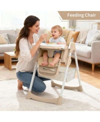 Foldable High Chair for Babies and Toddlers,PU Leather Highchair with Adjustable Backrest,Footrest,Seat Height,Removable Tray