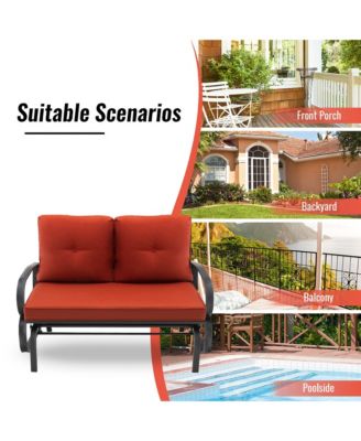 2-Person Outdoor Patio Glider Bench Swing Seat Bench w/ Seat and Back Cushions Brick
