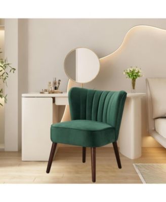 Modern Velvet Accent Chair Set of 2 with Wood Legs, Green