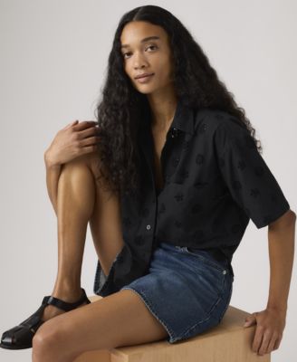 Premium Women's Novelty Harlie Short-Sleeve Cotton Cropped Shirt