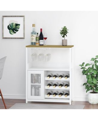 Generic Mesh Door Wine Bar Cabinet with Detachable Rack, Glass Holder & Drawer, Small Sideboard for Liquor & Glasses