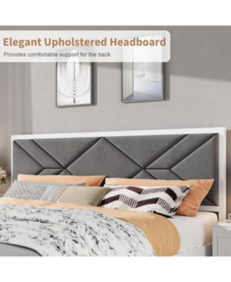 Full Upholstered Bed Frame with Tufted Design & Soft Headboard, Wood Slats, No Box Spring, Stable & Quiet