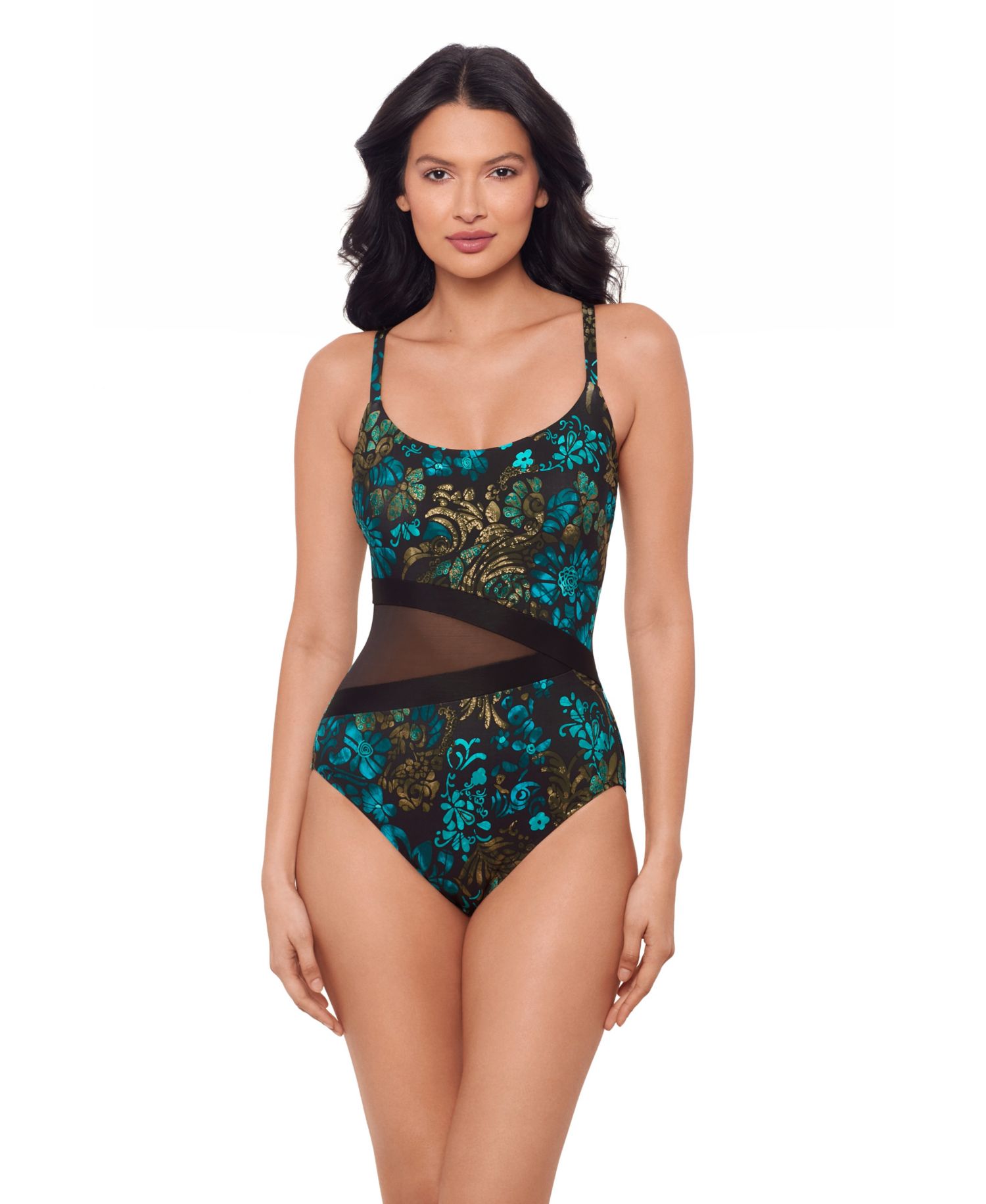 Women's Printed Scoop Neck Underwire One-Piece Swimsuit
