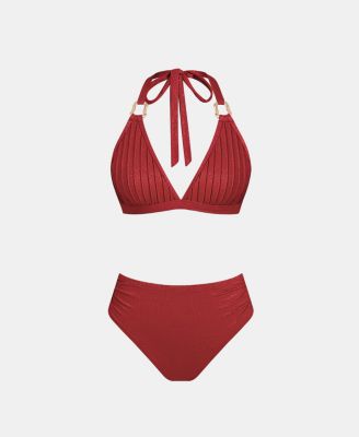 Women's Textured Halter Side Shirred Bikini Sets