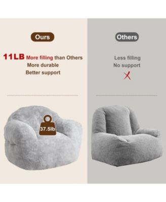 51" Fluffy Faux Fur Bean Bag Chair Cover with Filler, Machine Washable, Anti-Slip Storage Bag