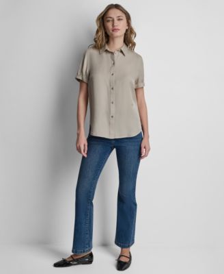 Petite Rolled Short-Sleeve Button-Up Shirt