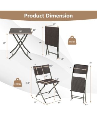 3PCS Patio Bistro Set Folding Wicker Chairs and Table Outdoor Patio Furniture Set