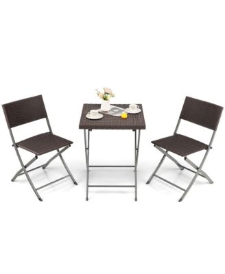 3PCS Patio Bistro Set Folding Wicker Chairs and Table Outdoor Patio Furniture Set