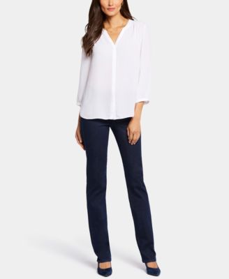 Petite Pintuck Split neck Top