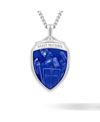 Men's St. Michael Pendant Sterling Silver, 21" Micro Cuban Chain