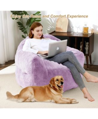 51" Fluffy Faux Fur Bean Bag Chair Cover with Filler, Machine Washable, Anti-Slip Storage Bag
