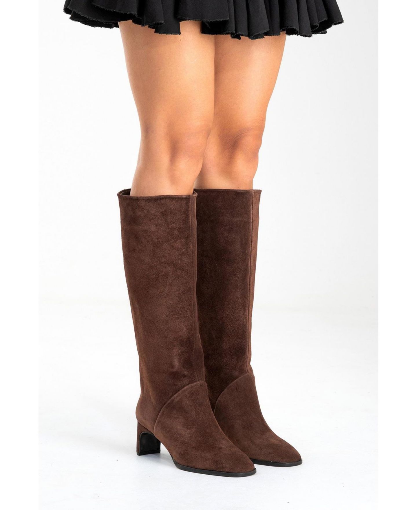 Женские ботинки Forever & Always Shoes Taly Leather Block Heel Knee High, цвет: Коричневый замшевый — фото 5